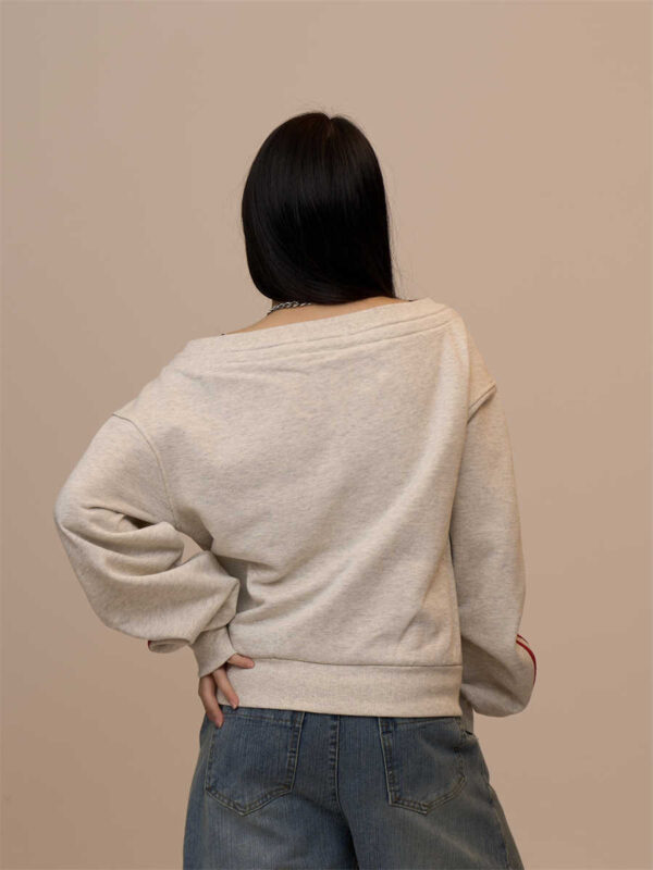 Off-shoulder Off-shoulder Long Sleeve Sweater Women's Slim-fit Sports Top - Image 6