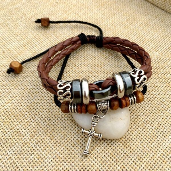 Cross stud braided leather bracelet - Image 5