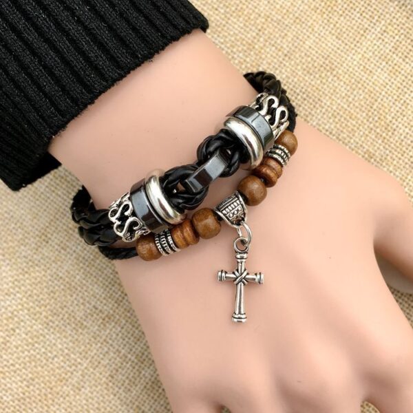 Cross stud braided leather bracelet - Image 9