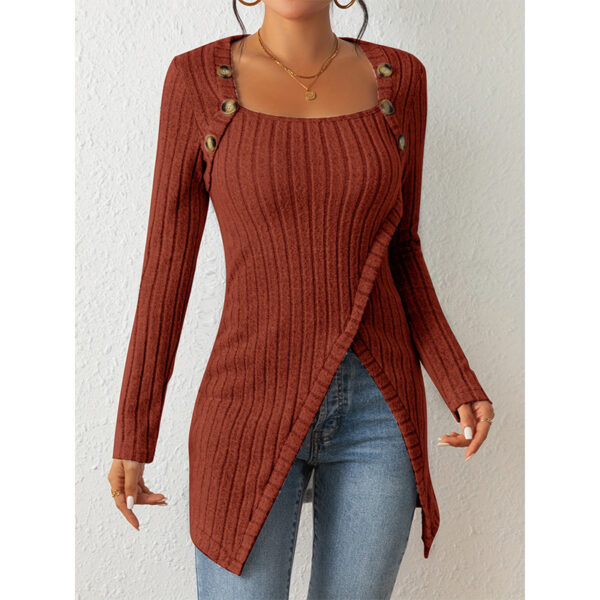 Woman Square-neck Off-shoulder Slit Sweater - Image 9