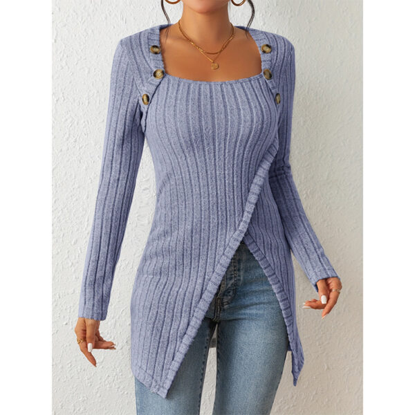 Woman Square-neck Off-shoulder Slit Sweater - Image 5