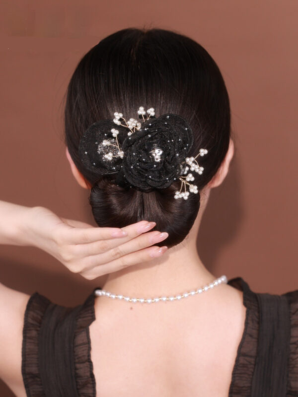 Starry Sky Flower Style Updo Topknot Hair Clip Black Exquisite Headdress - Image 5