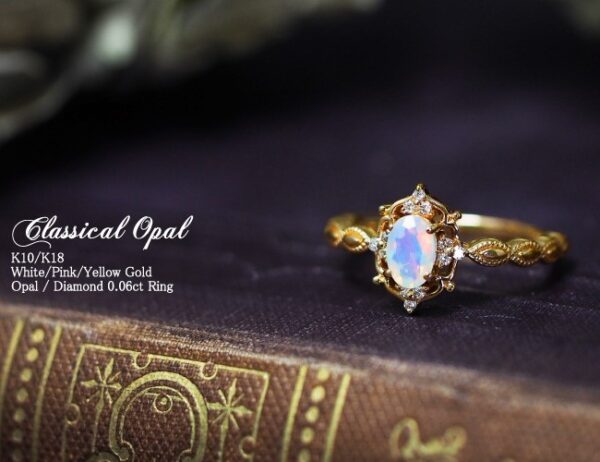 Japanese natural opal jewelry light Dan shape 925 Silver Ring female Jeweled 10K gold plated Vintage Jewelry - Image 3