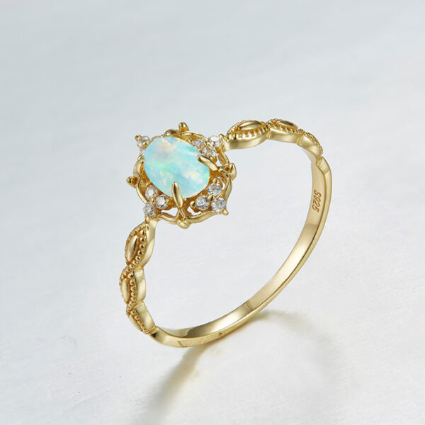 Japanese natural opal jewelry light Dan shape 925 Silver Ring female Jeweled 10K gold plated Vintage Jewelry - Image 4