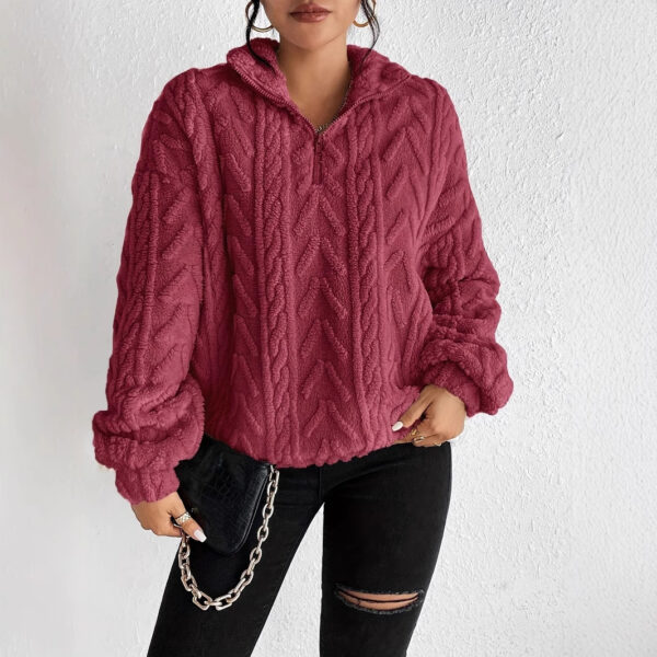 Double-sided Plush Latte Art Casual Zipper Pullover Top - Image 10