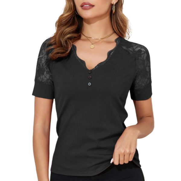 Women's Sexy Deep V Lace Collar Lace Short Sleeve - Image 5