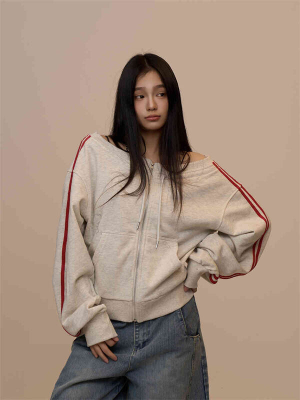 Off-shoulder Off-shoulder Long Sleeve Sweater Women's Slim-fit Sports Top - Image 5