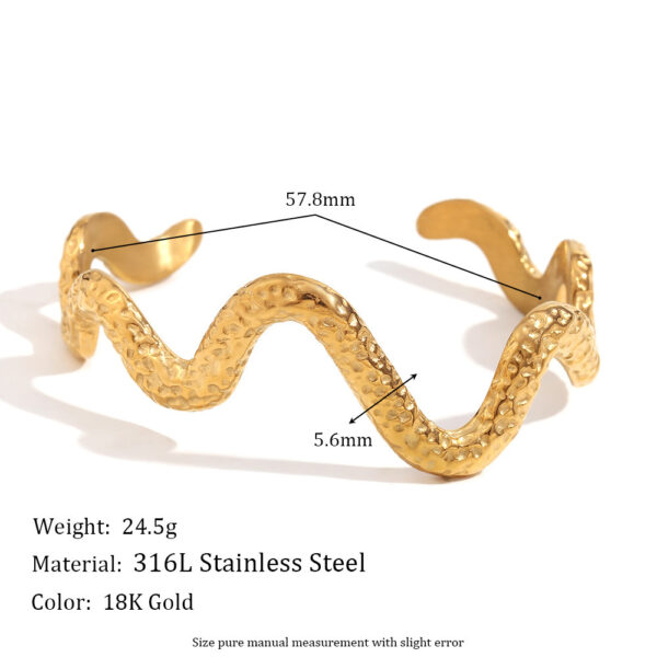 Fashionable All-match Stainless Steel 18K Gold Plating Beating Pattern Wave Snake Bracelet - Image 5