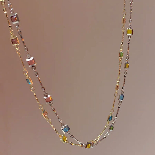 Square Color Fine Clavicle Chain Necklace Light Luxury - Image 4