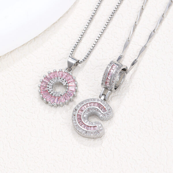 Rock Sugar 26-letter Pendant Necklace For Women, Copper Inlaid Zircon Round Flower Jewelry Set - Image 9