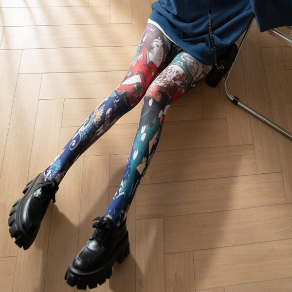Thin Fashion Vintage Pantyhose Spring And Autumn Flower Print - Image 5