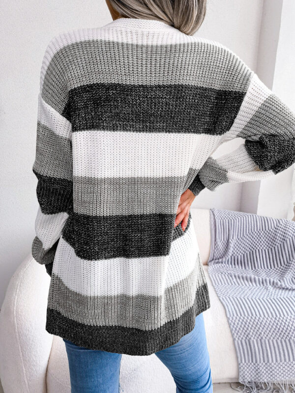 Plaid Sweater Women Casual Lantern Sleeves Cardigan Jacket Outerwear Clothes - Image 3