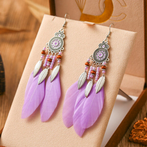 Feather Earrings Round Drop Oil Craft Earrings Retro - Image 9