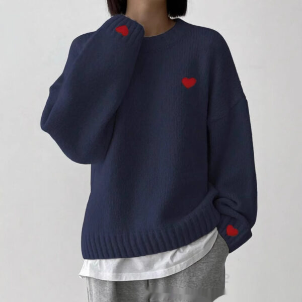 Love Embroidered Crew Neck Sweater Pullover Sweater - Image 7