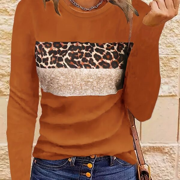 Women's Simple Casual Printing Long Sleeved Fitted T-shirt - Image 3