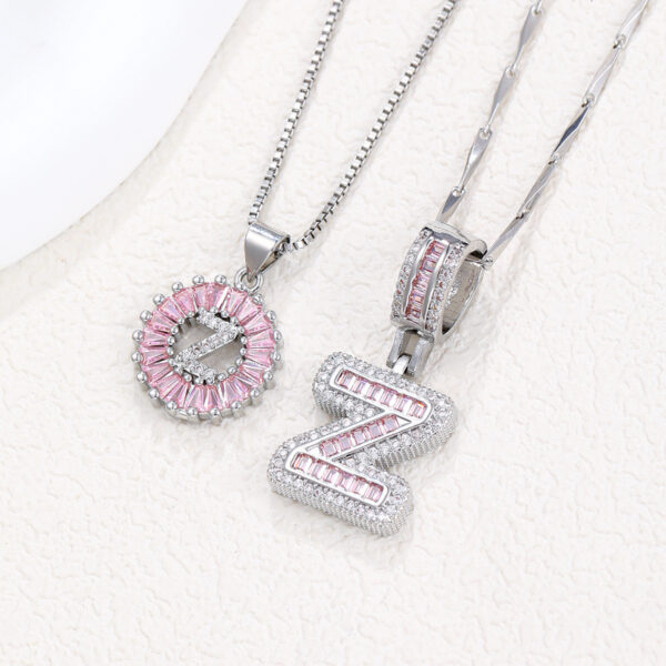 Rock Sugar 26-letter Pendant Necklace For Women, Copper Inlaid Zircon Round Flower Jewelry Set - Image 4