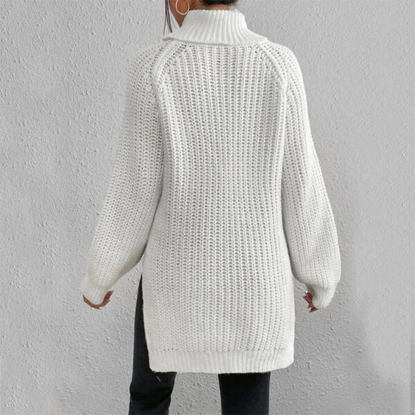 Turtleneck Pullover Sweater With Split Design Fashion Simple Solid Color Long Sleeve Tops Women's Clothing - Image 8