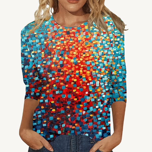 European And American Flower Plant Printed Round Neck Long Sleeve - Image 4