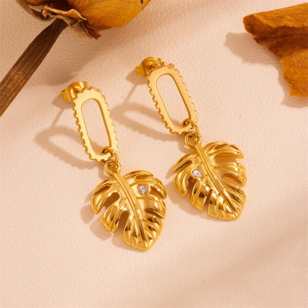European And American Tassel Leaves Stainless Steel Non-fading Twist Earrings - Image 6