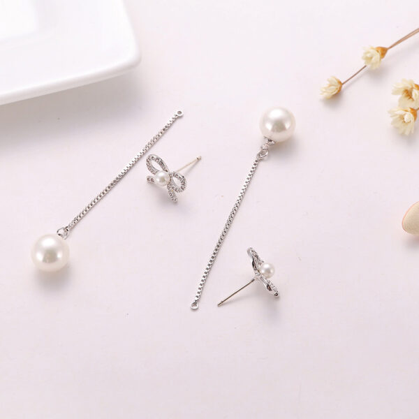 Sterling Silver Needle Bow Earrings Long Pendant Pearl Hypoallergenic Earrings Copper Jewelry Two Ways - Image 4