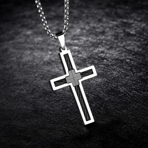 Titanium Steel Wire Cross Men's Necklace - Image 2