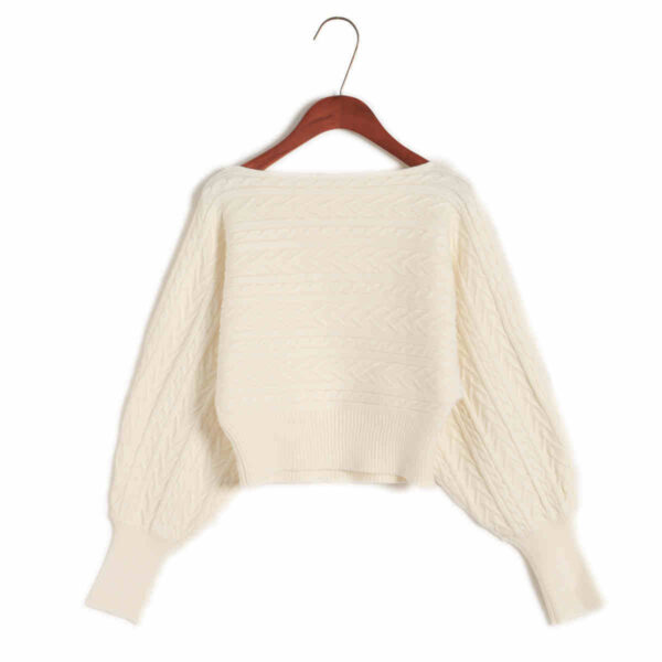 Women's Loose Off Shoulder Sweater Batwing Shirt Short Sweater - Image 5