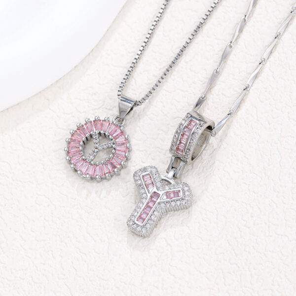 Rock Sugar 26-letter Pendant Necklace For Women, Copper Inlaid Zircon Round Flower Jewelry Set - Image 2