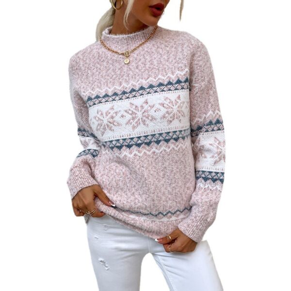Half Turtleneck Snowflake Sweater Women - Image 2