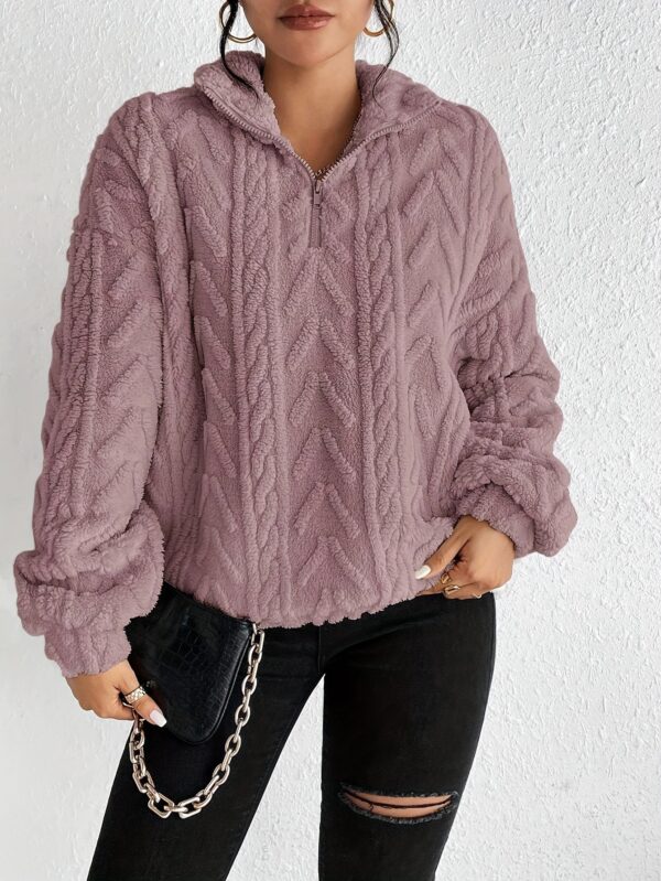 Double-sided Plush Latte Art Casual Zipper Pullover Top - Image 6