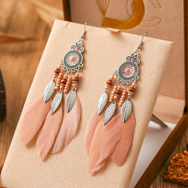 Feather Earrings Round Drop Oil Craft Earrings Retro - Image 5