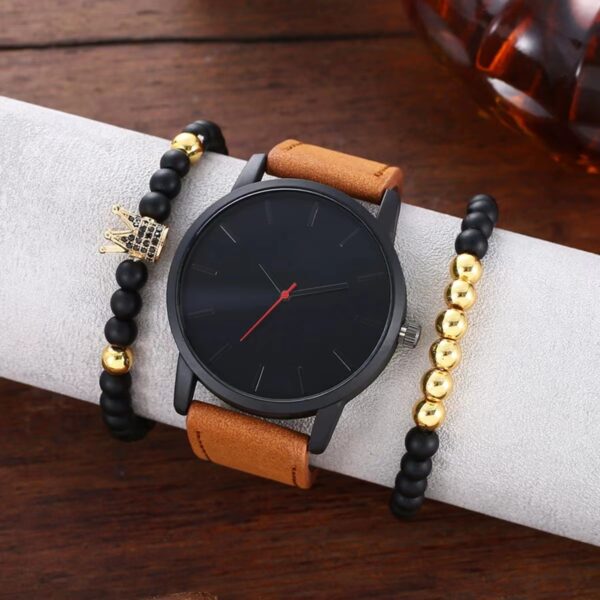 Large Dial Men's Casual Simple Scale Frosted Belt Quartz Watch Crown Bracelet - Image 4