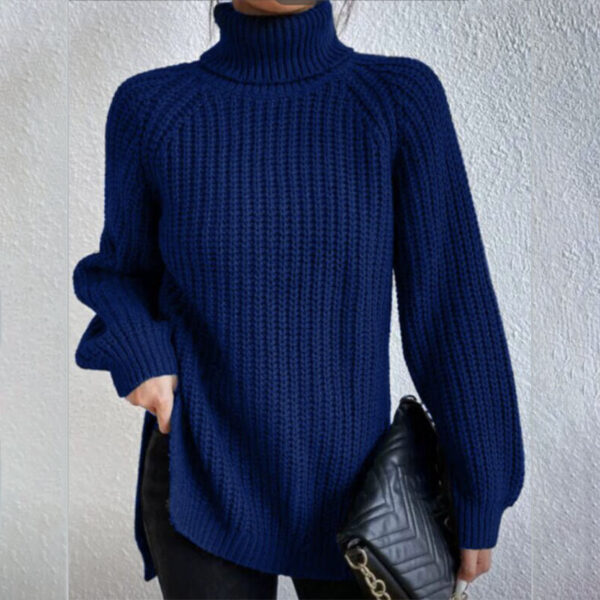 Turtleneck Pullover Sweater With Split Design Fashion Simple Solid Color Long Sleeve Tops Women's Clothing - Image 4
