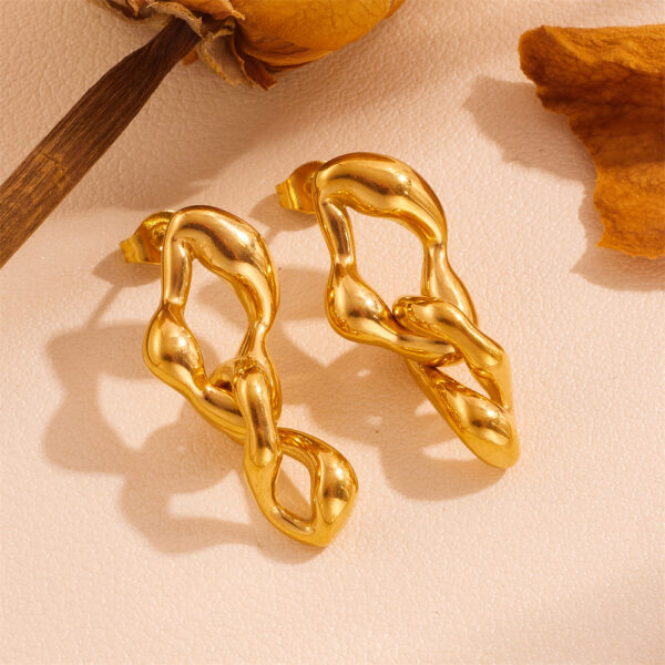 European And American Tassel Leaves Stainless Steel Non-fading Twist Earrings - Image 3