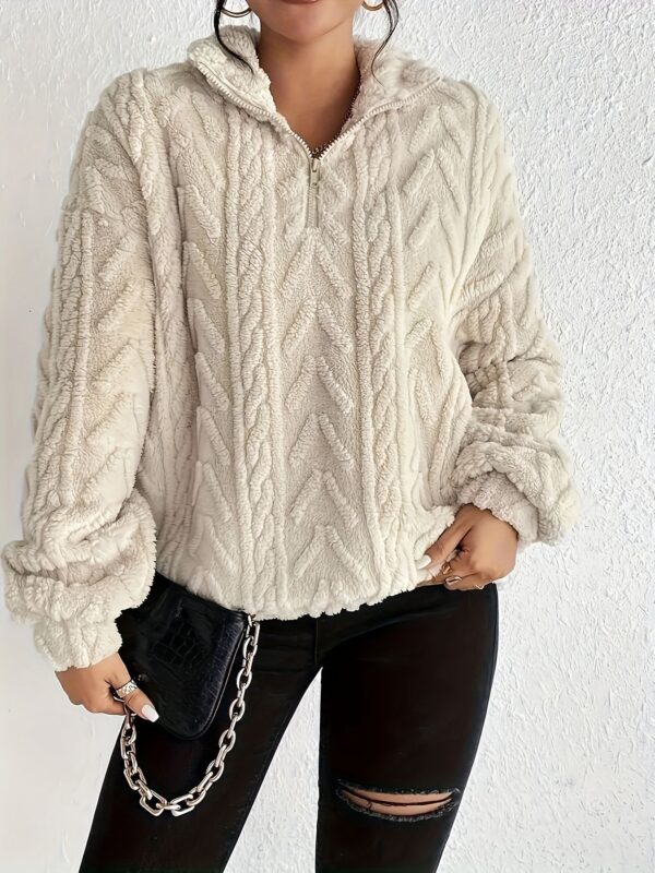 Double-sided Plush Latte Art Casual Zipper Pullover Top - Image 3