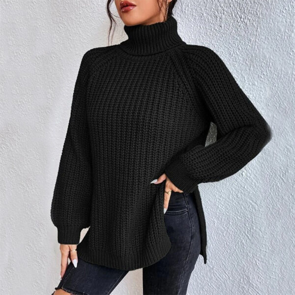 Turtleneck Pullover Sweater With Split Design Fashion Simple Solid Color Long Sleeve Tops Women's Clothing - Image 6