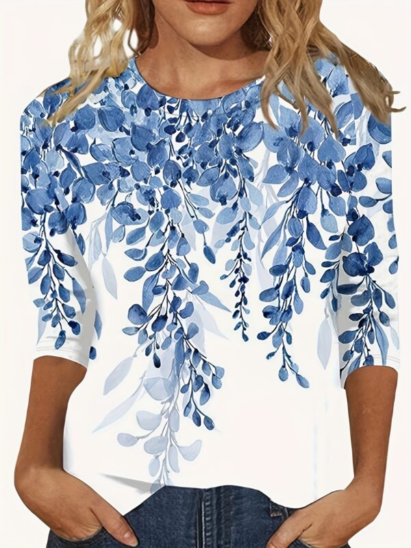European And American Flower Plant Printed Round Neck Long Sleeve - Image 5