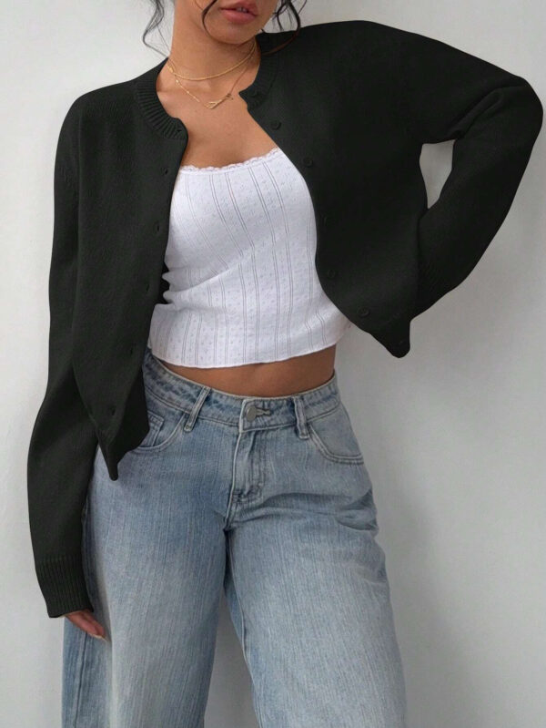 Chic Long Sleeved Knitted Cardigan Fashion Slim Solid Color Short Sweater For Women Clothing - Image 9