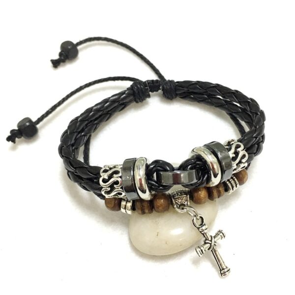 Cross stud braided leather bracelet - Image 3