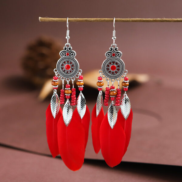 Feather Earrings Round Drop Oil Craft Earrings Retro - Image 10
