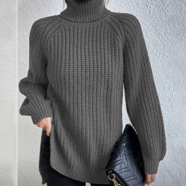 Turtleneck Pullover Sweater With Split Design Fashion Simple Solid Color Long Sleeve Tops Women's Clothing - Image 10