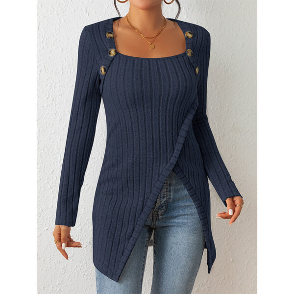 Woman Square-neck Off-shoulder Slit Sweater - Image 2
