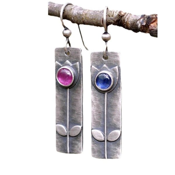Antique Antique Finish Red Sapphire Earrings - Image 3