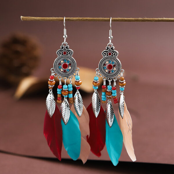 Feather Earrings Round Drop Oil Craft Earrings Retro - Image 8