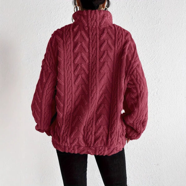 Double-sided Plush Latte Art Casual Zipper Pullover Top - Image 2