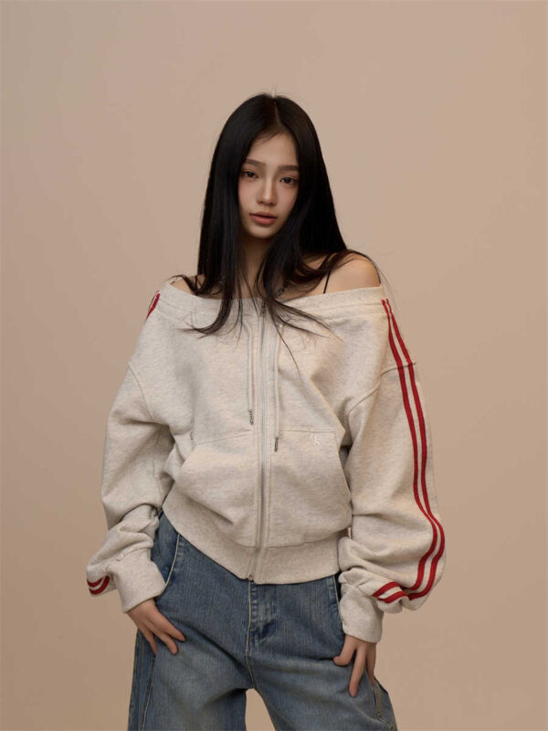 Off-shoulder Off-shoulder Long Sleeve Sweater Women's Slim-fit Sports Top - Image 9
