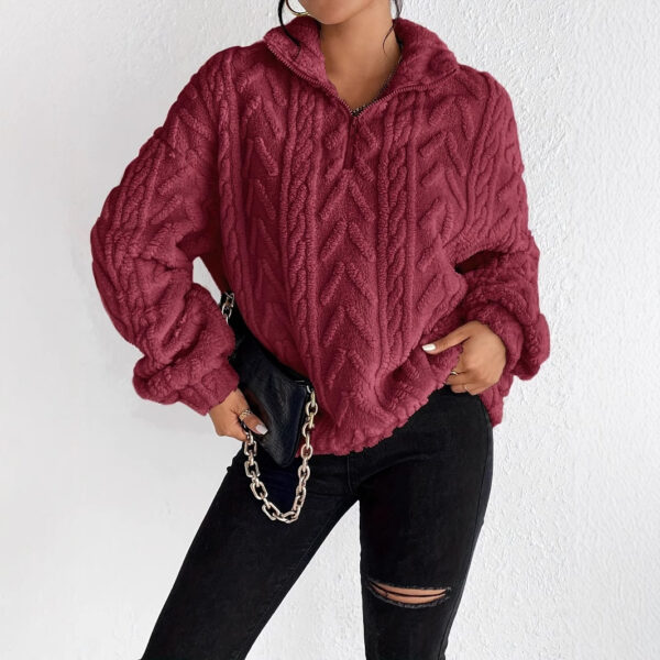Double-sided Plush Latte Art Casual Zipper Pullover Top - Image 4