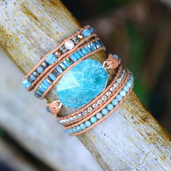 Cut Angle Tianhe Stone Cowhide Woven Bracelet - Image 3