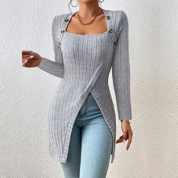 Woman Square-neck Off-shoulder Slit Sweater - Image 8