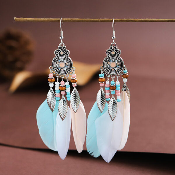 Feather Earrings Round Drop Oil Craft Earrings Retro - Image 6