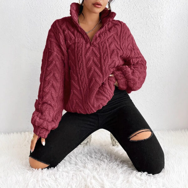 Double-sided Plush Latte Art Casual Zipper Pullover Top - Image 9